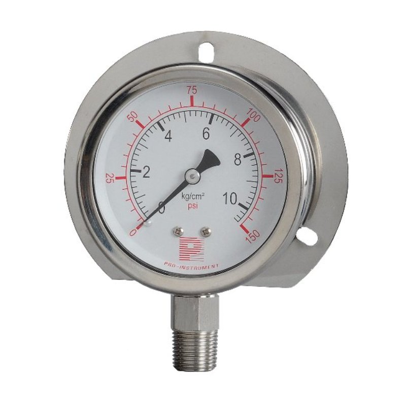 stainless steel, bottom mount pressure gauge with flange