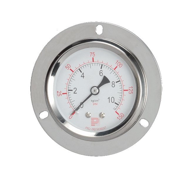 stainless steel, back connection pressure gauge with flange