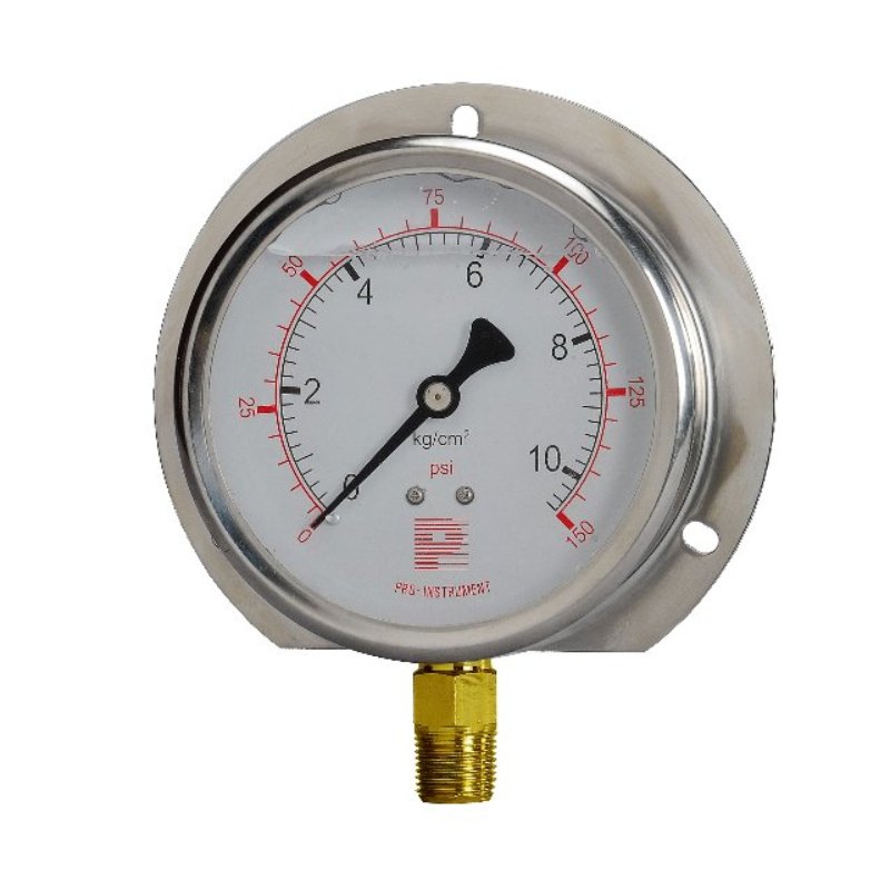 Manómetro de presión de conexión inferior lleno de líquido con brida