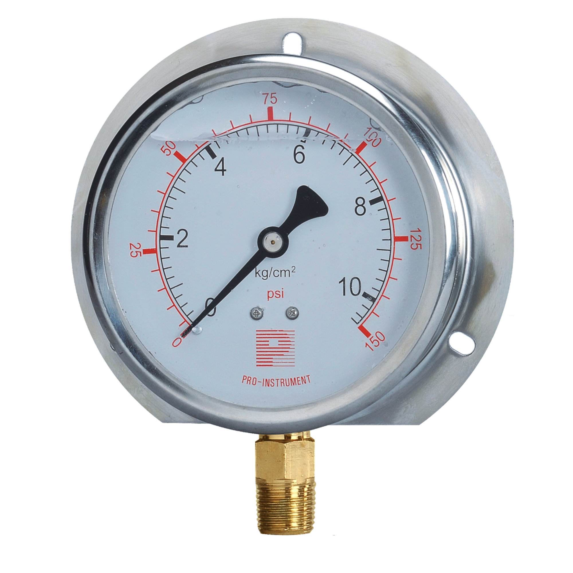 Manómetro de presión de conexión inferior lleno de líquido con brida