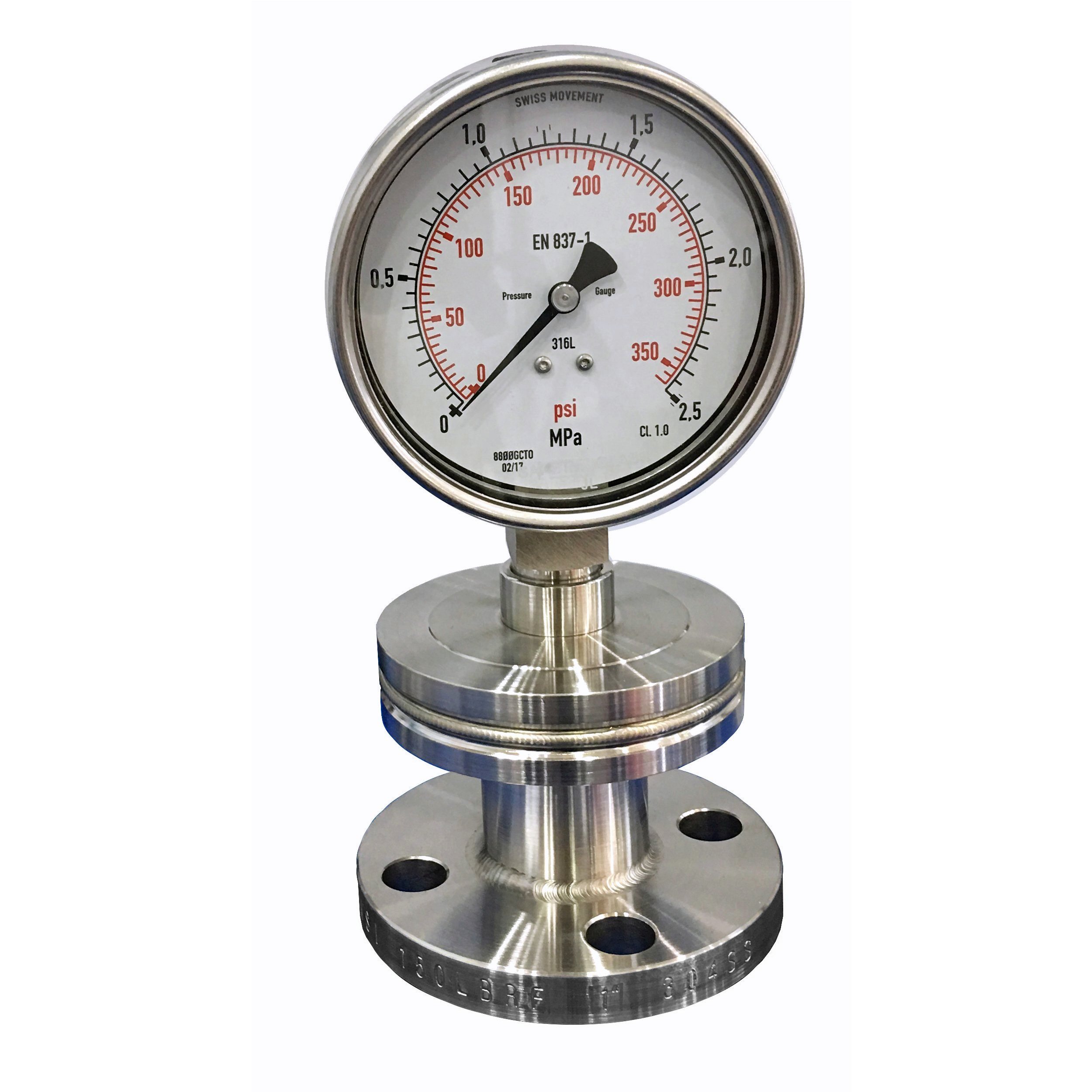 Diaphragm seal pressure gauge (double flanged)